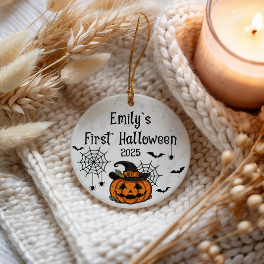 Personalized Baby's First Halloween Ornament, Spooky Jack-O-Lantern Design Keepsake