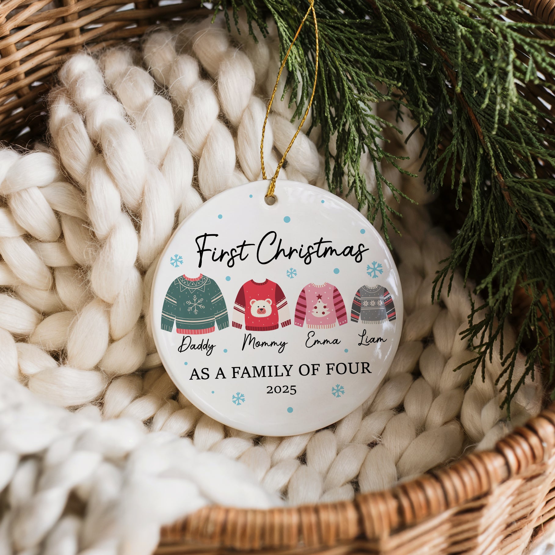 Personalized Family Xmas Ornament, New Parents Gift, First Christmas Keepsake