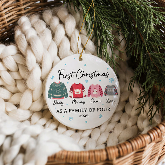Personalized Family Xmas Ornament, New Parents Gift, First Christmas Keepsake