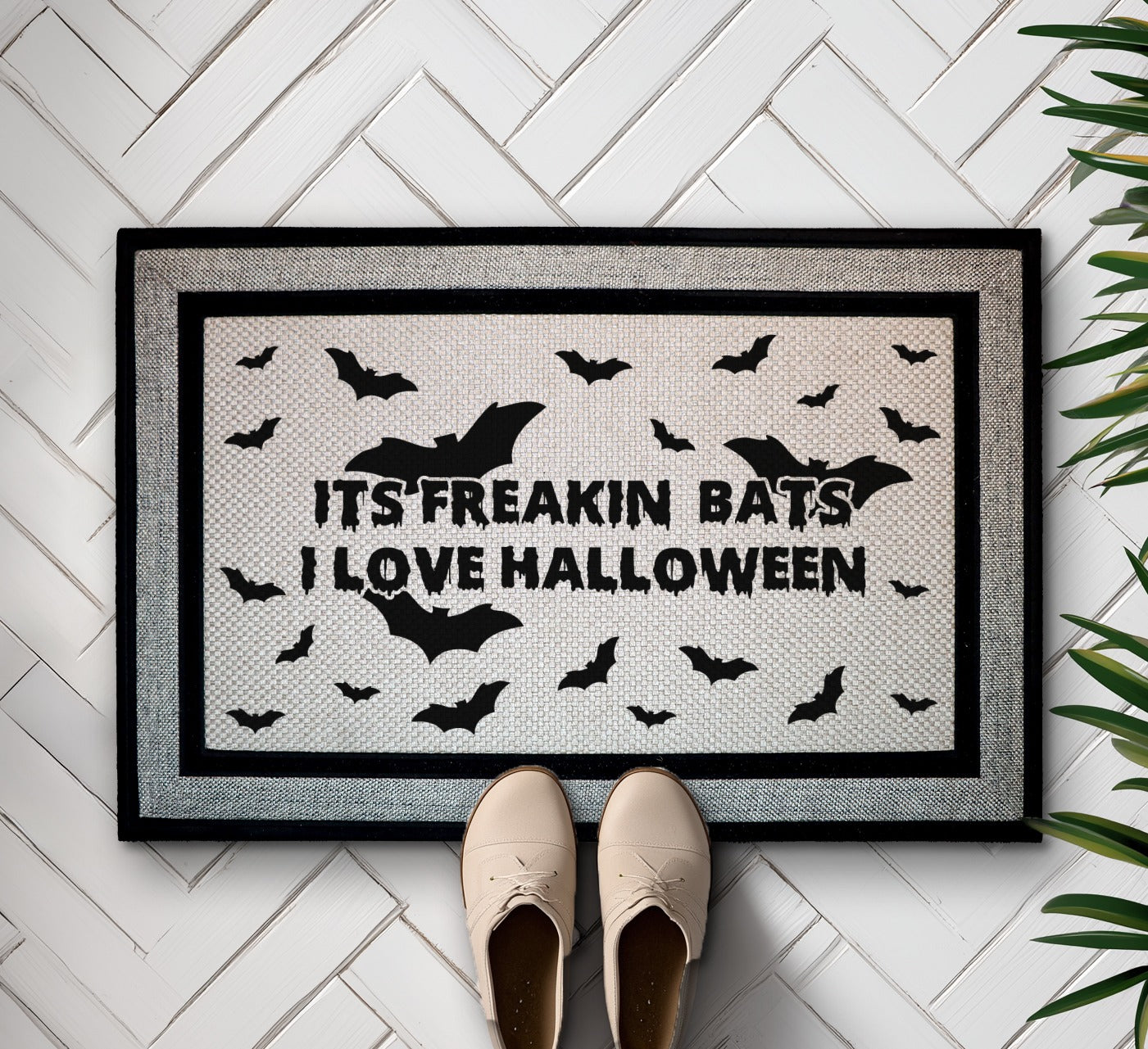Freakin' Bats Welcome Mat, Spooky Season Floor Rug, Fall Decor