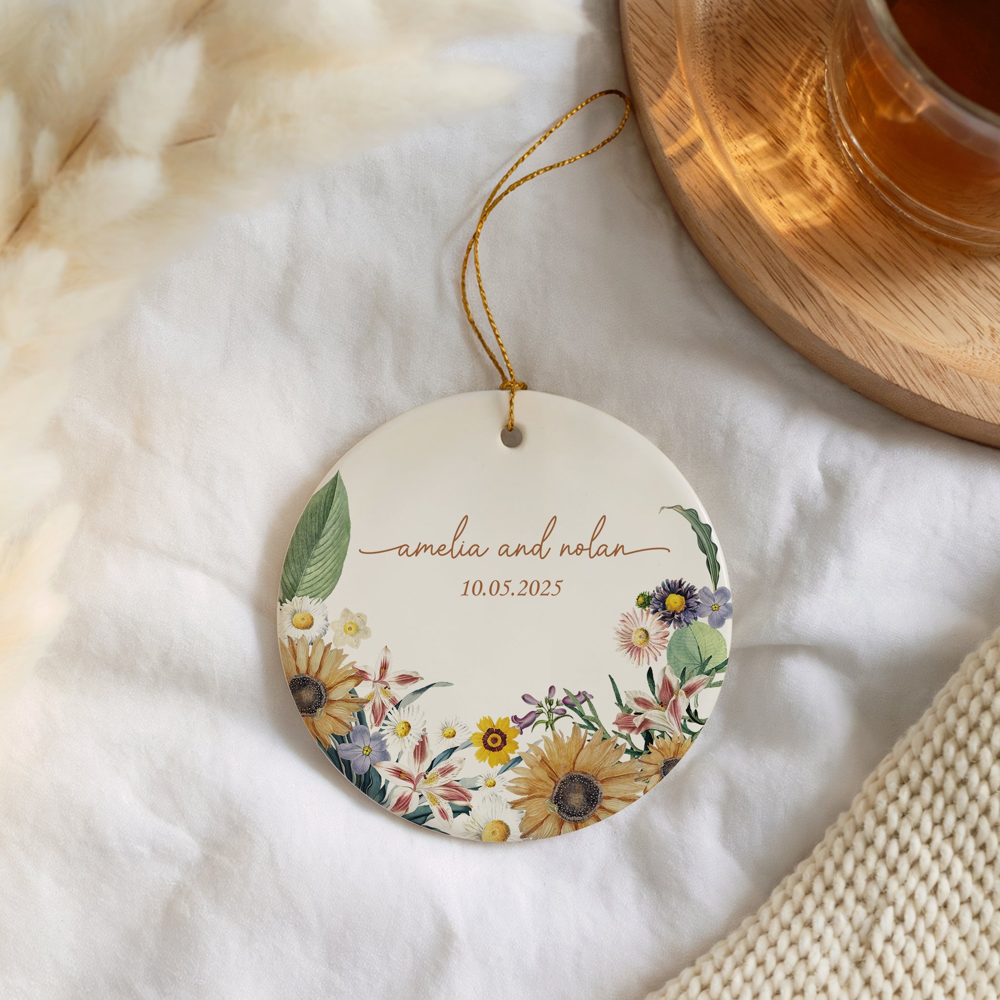 Custom Floral Couple Ornament: Chic Anniversary Gift, Valentine's Home Decor