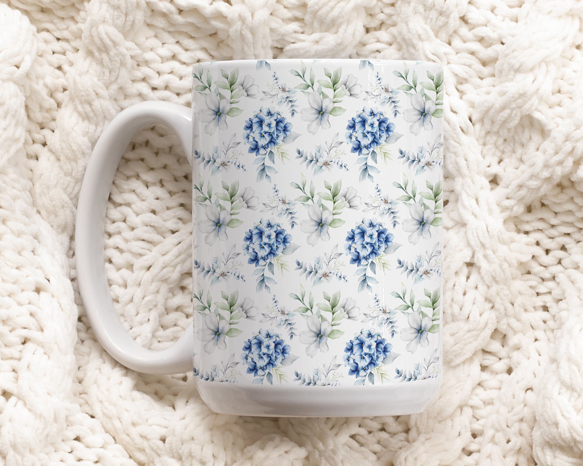 Elegant Blue Hydrangea Floral Mug, Vintage Botanical Coffee Cup for You