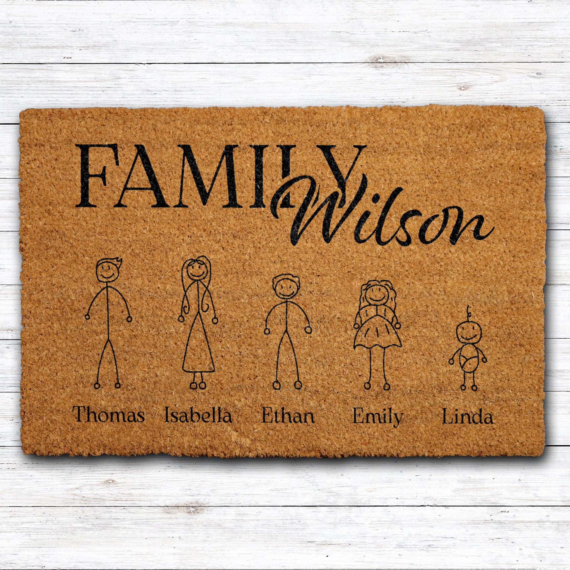 Custom Stick Family Doormat - Personalized Welcome Mat, Funny Gift