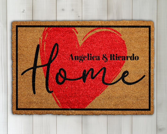 Custom Heart Design Doormat for Couple's Front Porch, Cute Housewarming Gift