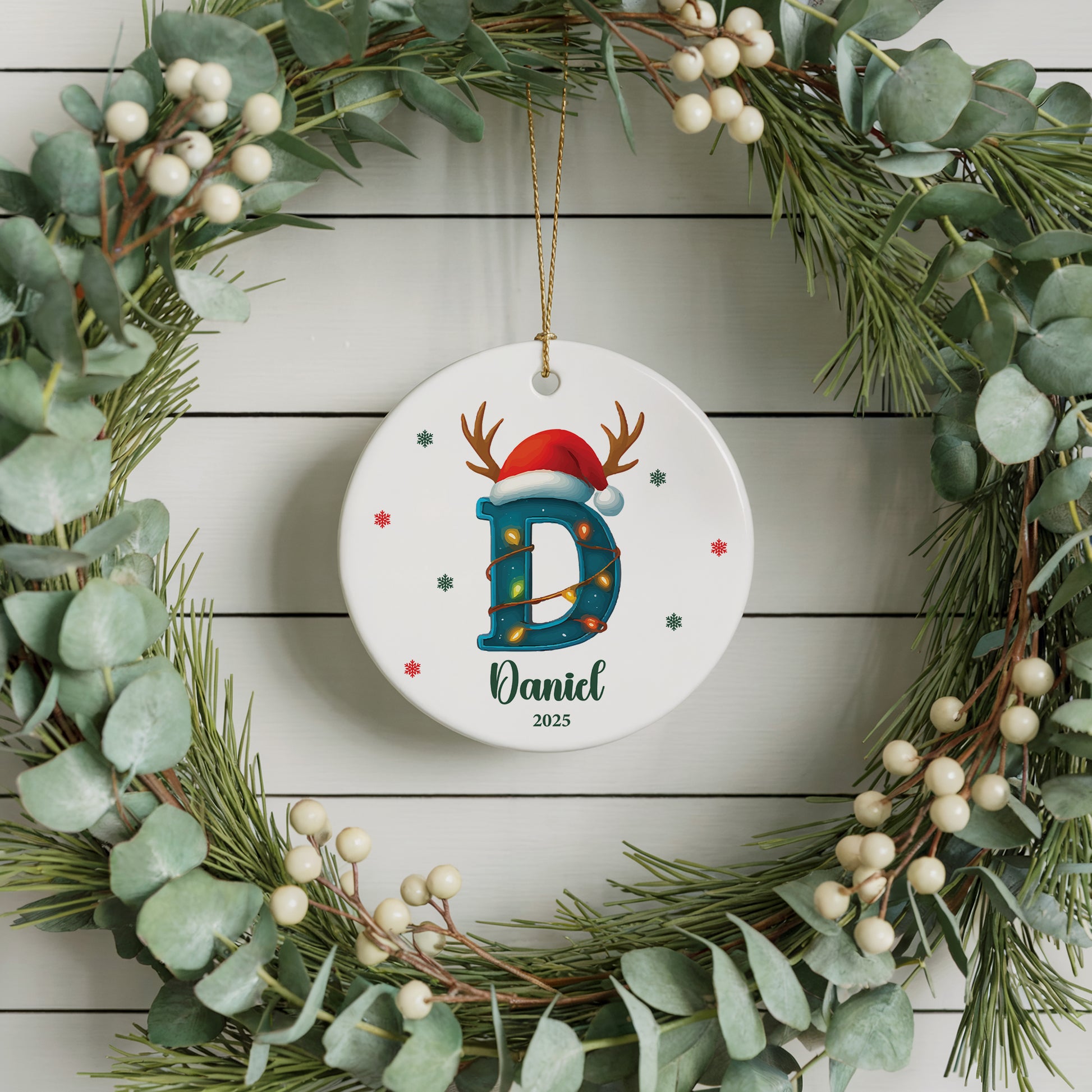 Personalized Santa Hat Ceramic Ornament, Family Xmas Keepsake