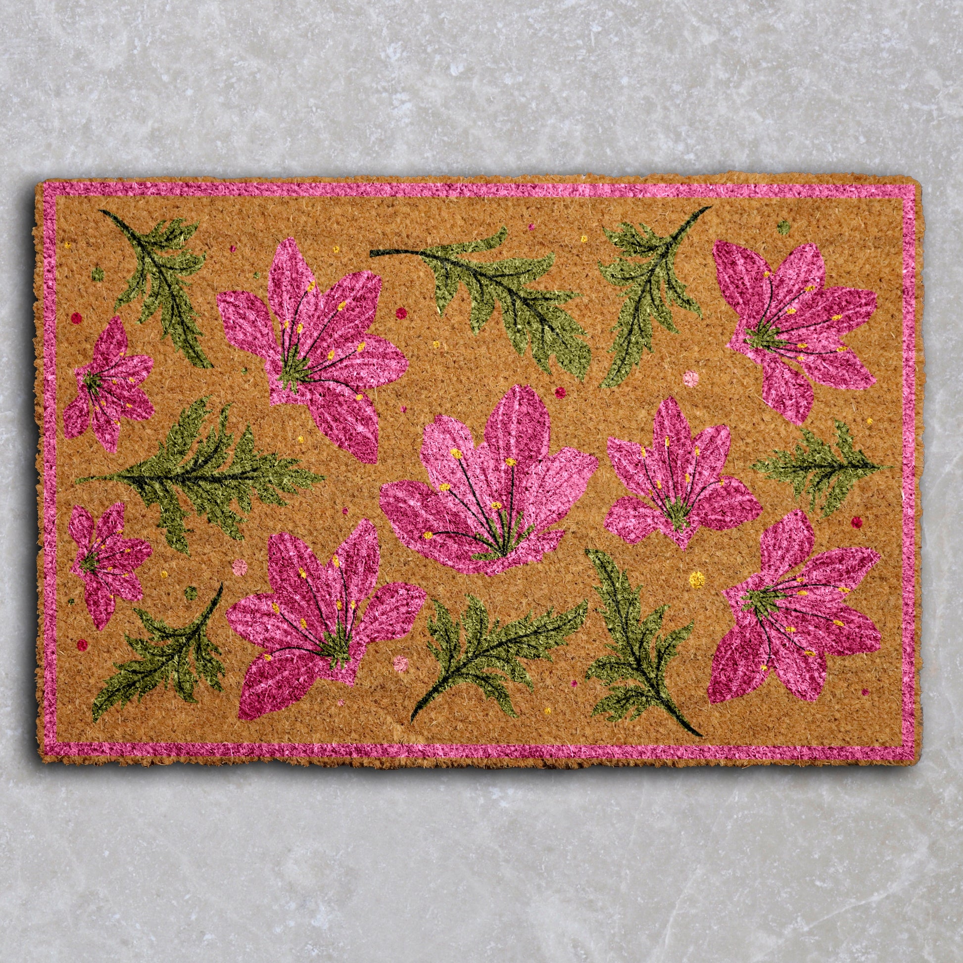 Vibrant Pink Floral Pattern Doormat, Brighten Your Home Entrance.