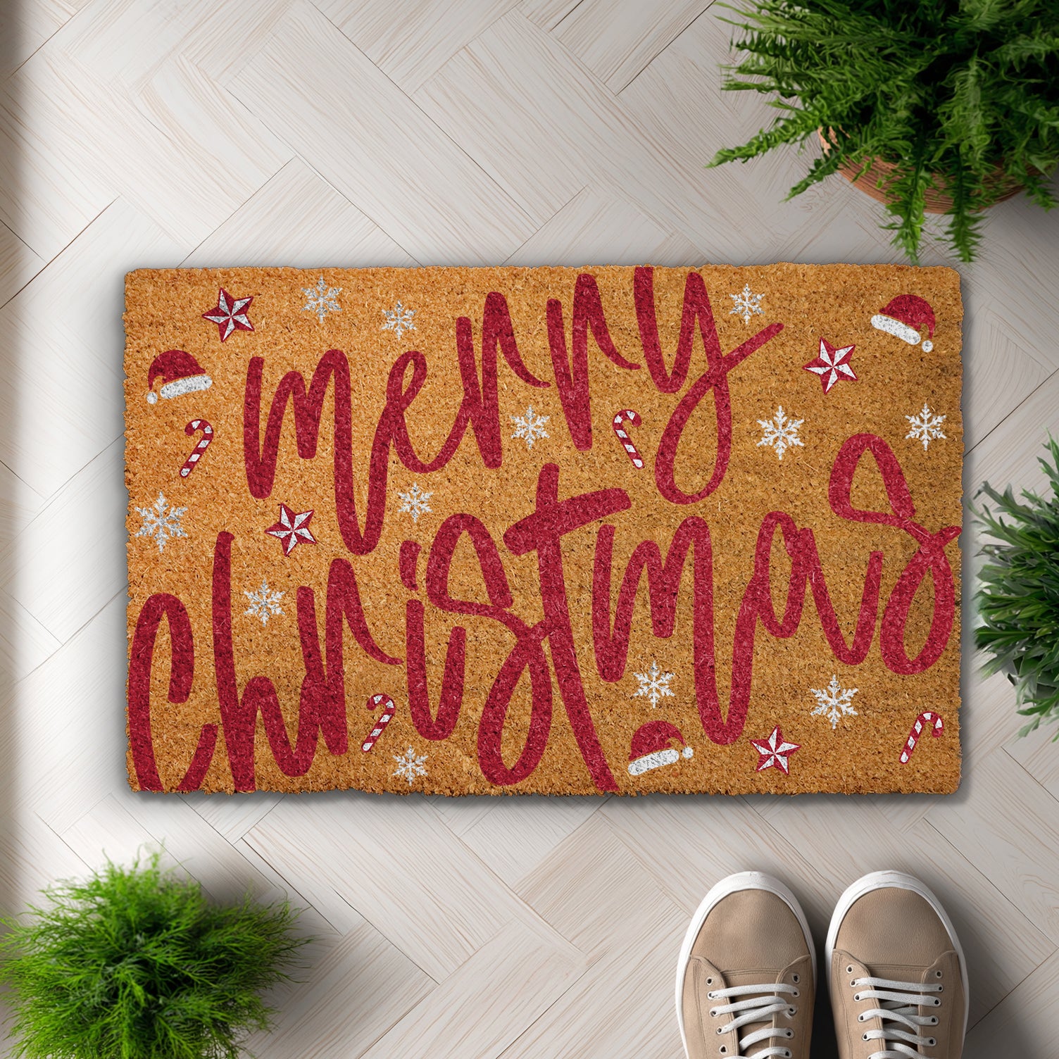 Festive Santa Vibe Doormat, Holiday Welcome Mat, Winter Snowflake Rug