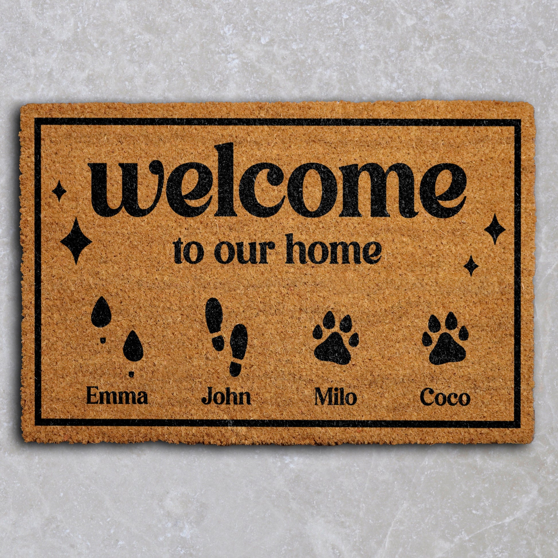 Personalized Family & Pet Doormat, Footprints & Paw Prints Welcome Mat