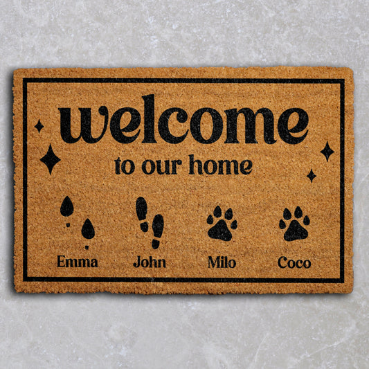 Personalized Family & Pet Doormat, Footprints & Paw Prints Welcome Mat