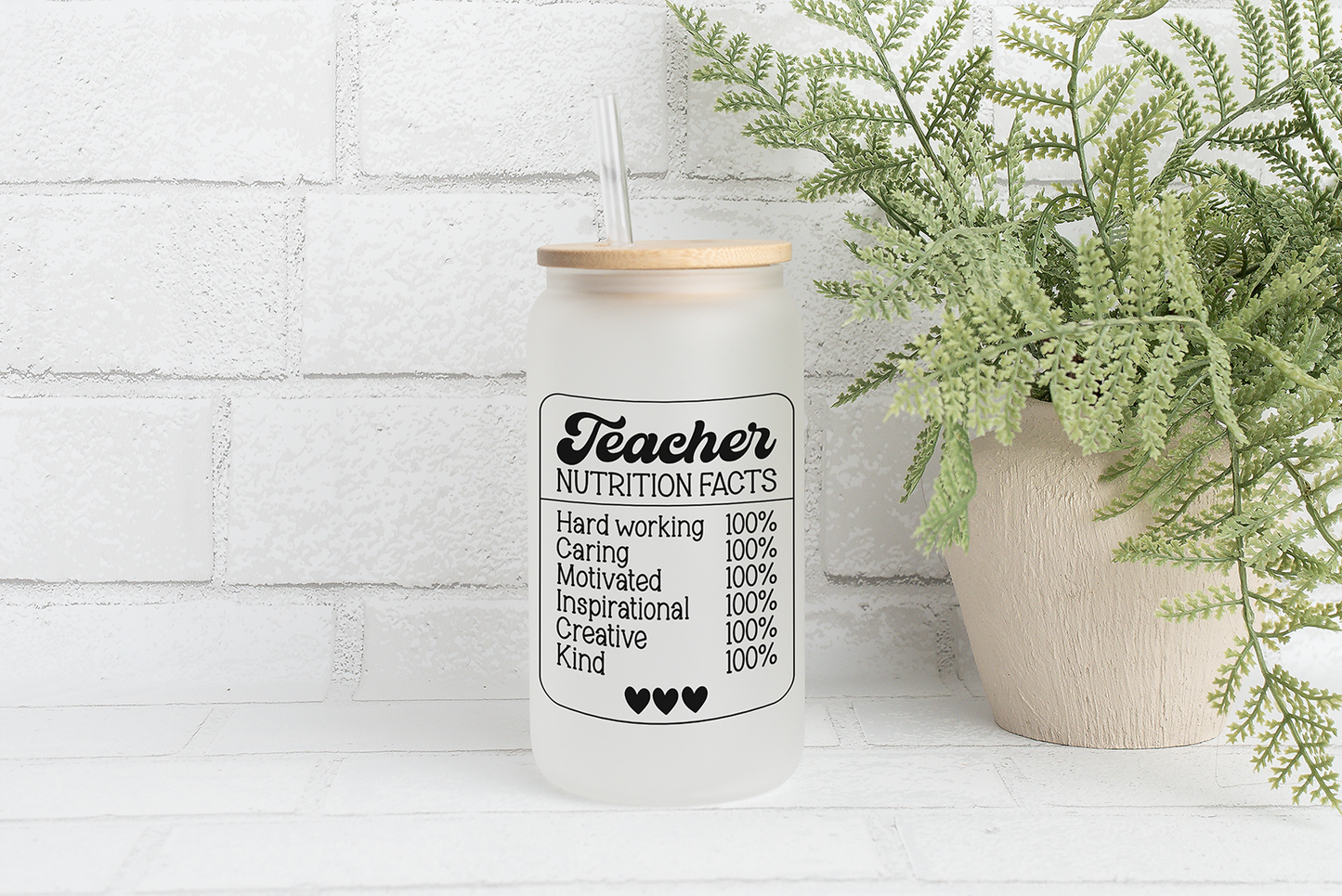 Teacher Nutrition Facts Theme Glass Tumbler, Inspirational Gift Cup