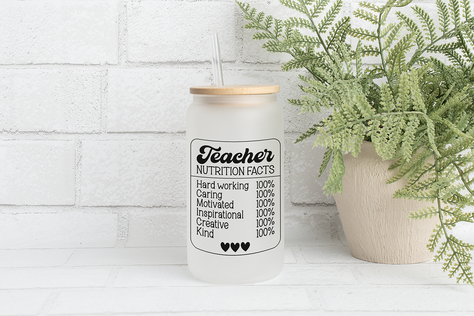Teacher Nutrition Facts Theme Glass Tumbler, Inspirational Gift Cup