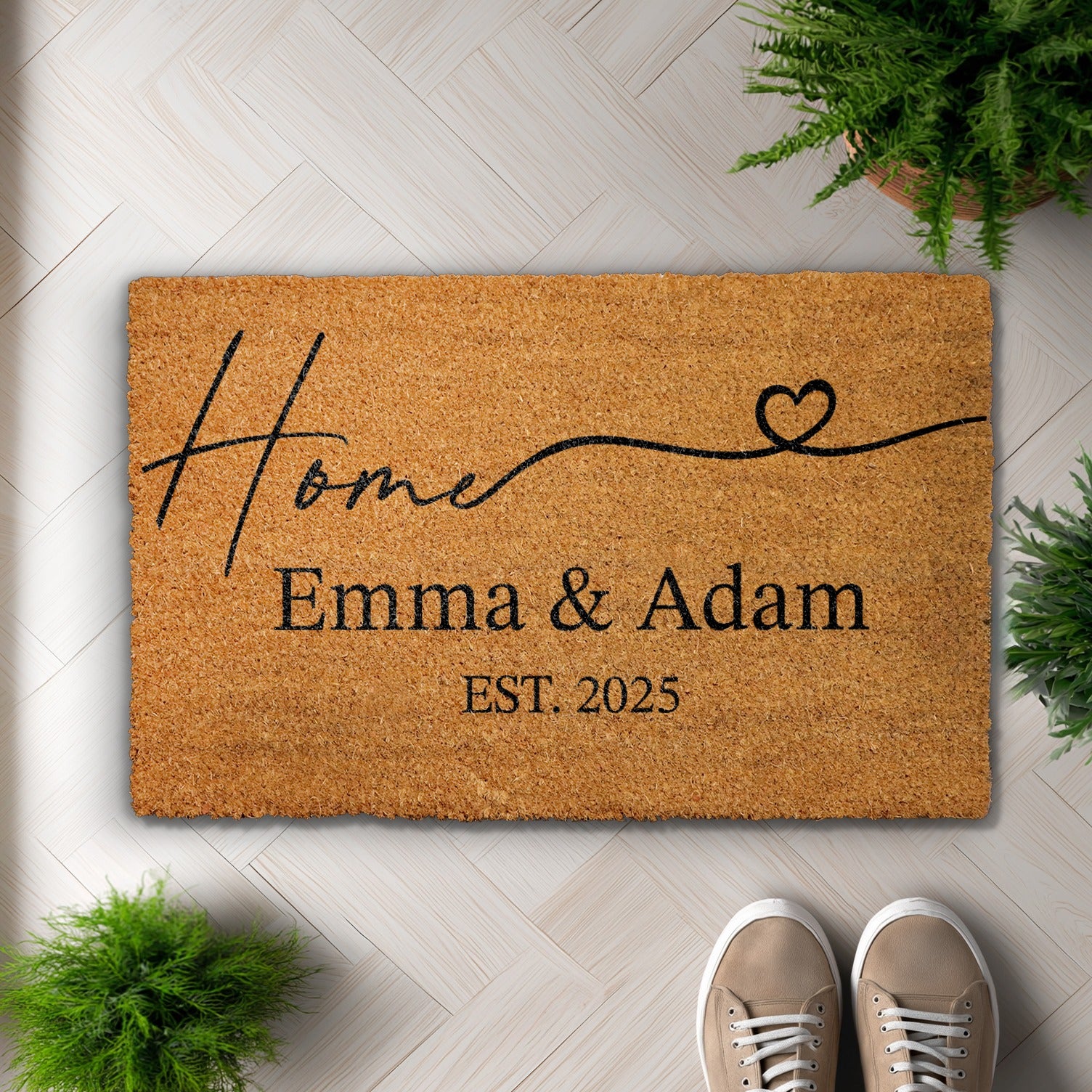 Customized Heart Design Doormat, Personalized Couple Names & Est. Date
