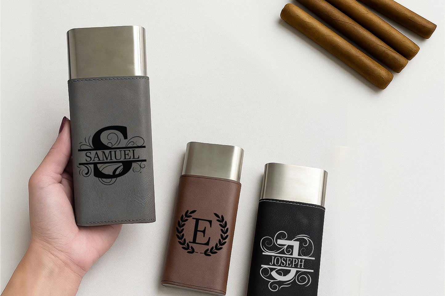 Personalized Vegan Leather Cigar Case with Cutter, Ideal Gift for Him