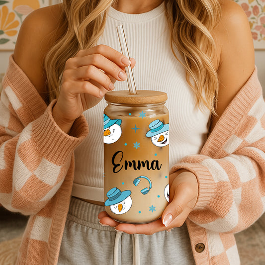 Custom Snowman Can Glass, Music Theme Christmas Tumbler, Festive Drinkware