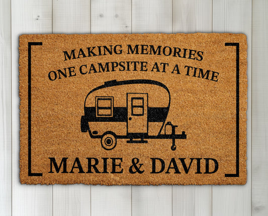Personalized Couples RV Mat: Making Memories, Camping Family Glamping Decor