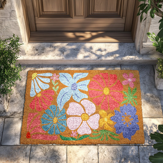 Vintage Floral Welcome Mat - Bohemian Front Porch Decor