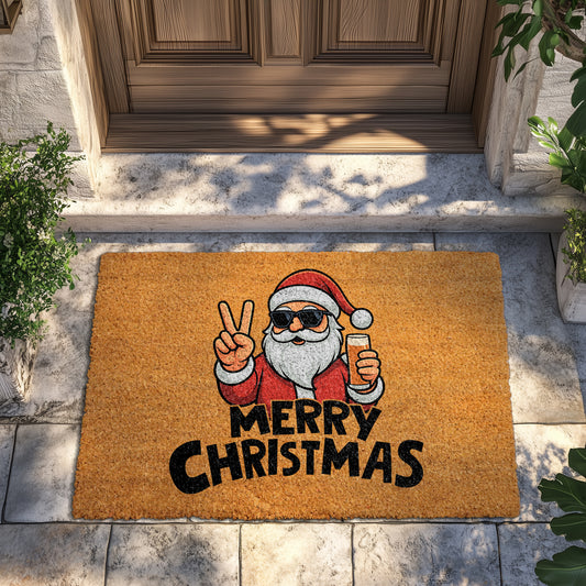 Fun Santa Doormat, Merry Christmas Mat, Beer Santa Home Decor