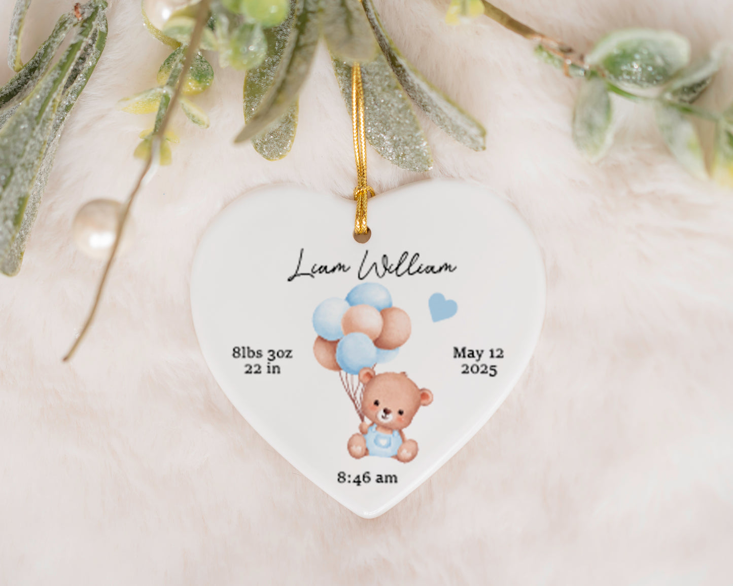 Custom Baby Stats Ornament: Adorable Animal Theme for Nursery Decor