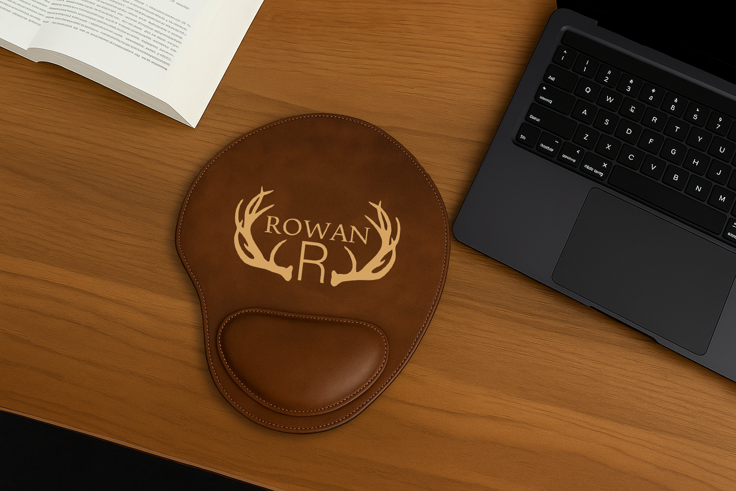 Ergonomic Vegan Leather Mousepad with Custom Engraving and Wrist Support