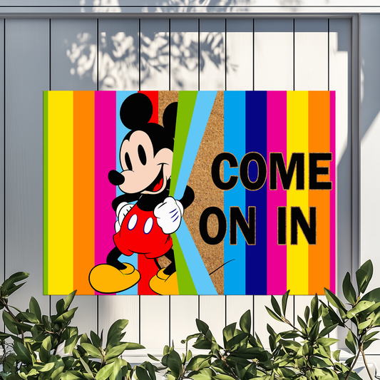 Mickey Rainbow Doormat: Cute Entry Rug for Disney Fans.