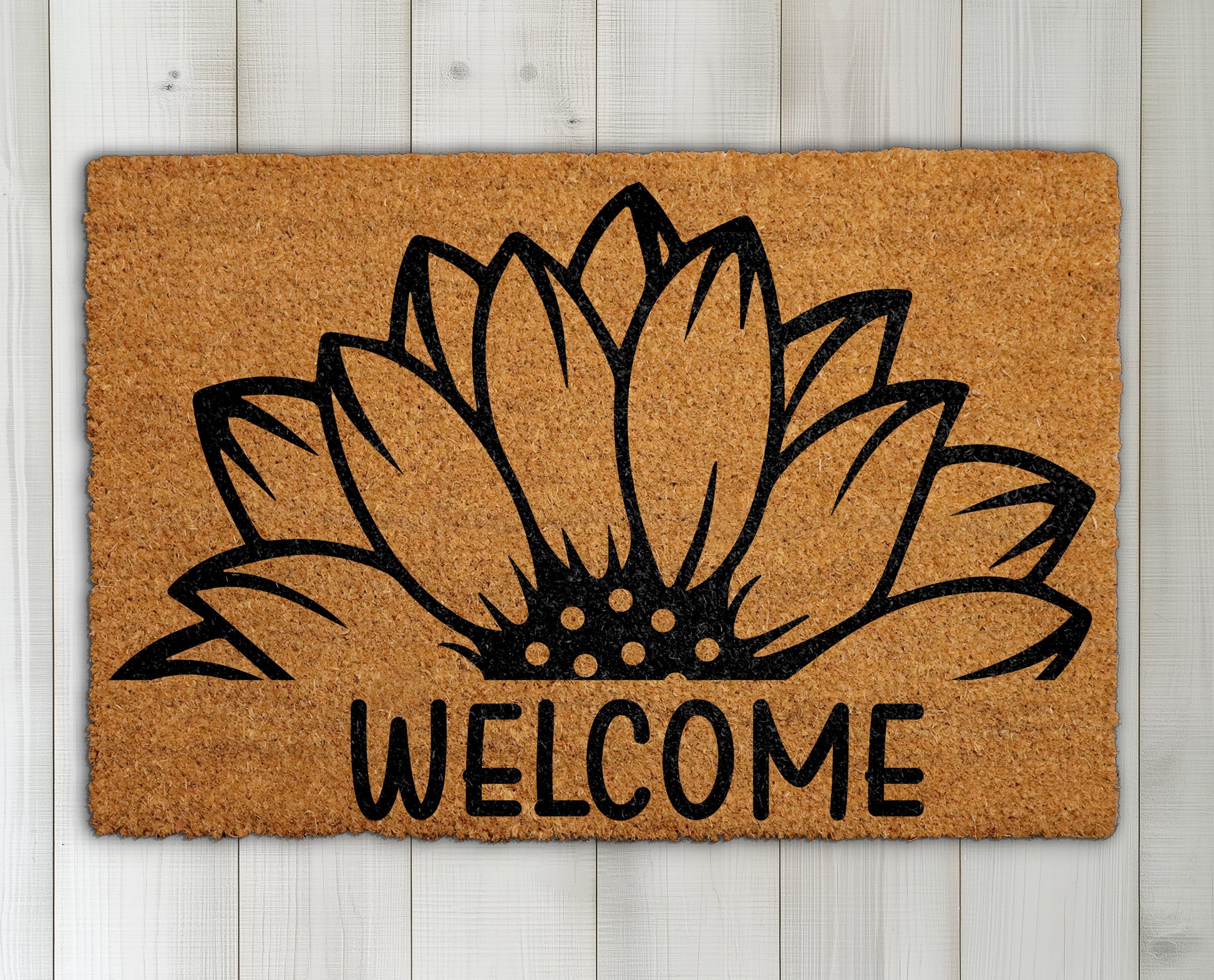 Floral Silhouette Rug, Vintage Sunflower Welcome - Happy Home Vibes