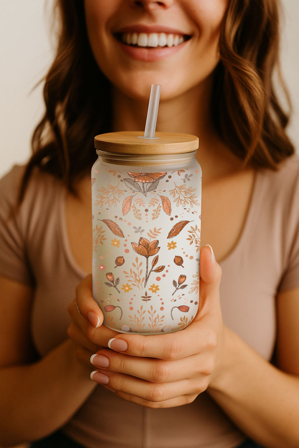 Floral Can Glass Tumbler, Wild Flowers Iced Coffee Cup Collection