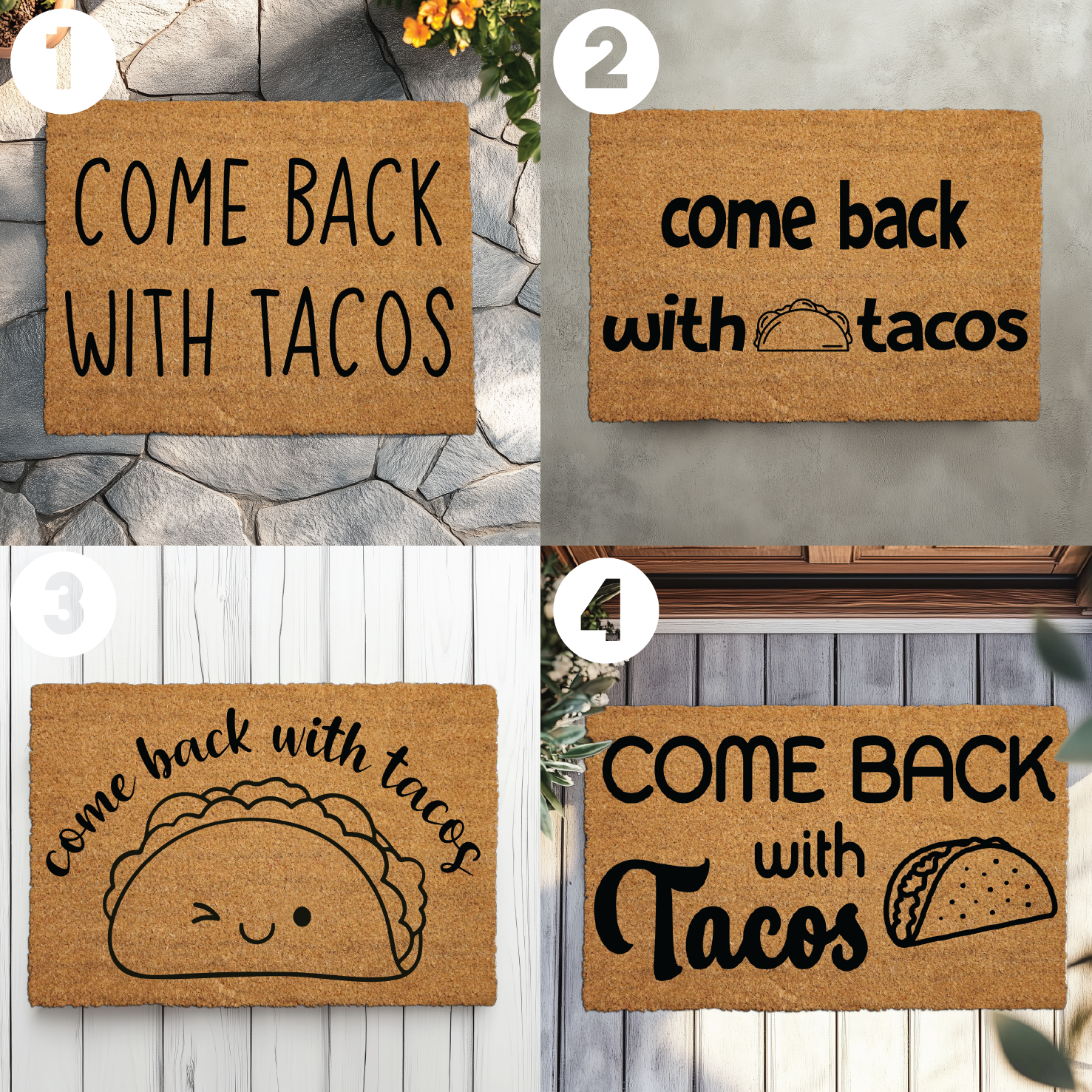 Sarcastic Farmhouse Doormat: Welcome Home with Tacos, Patio Ready