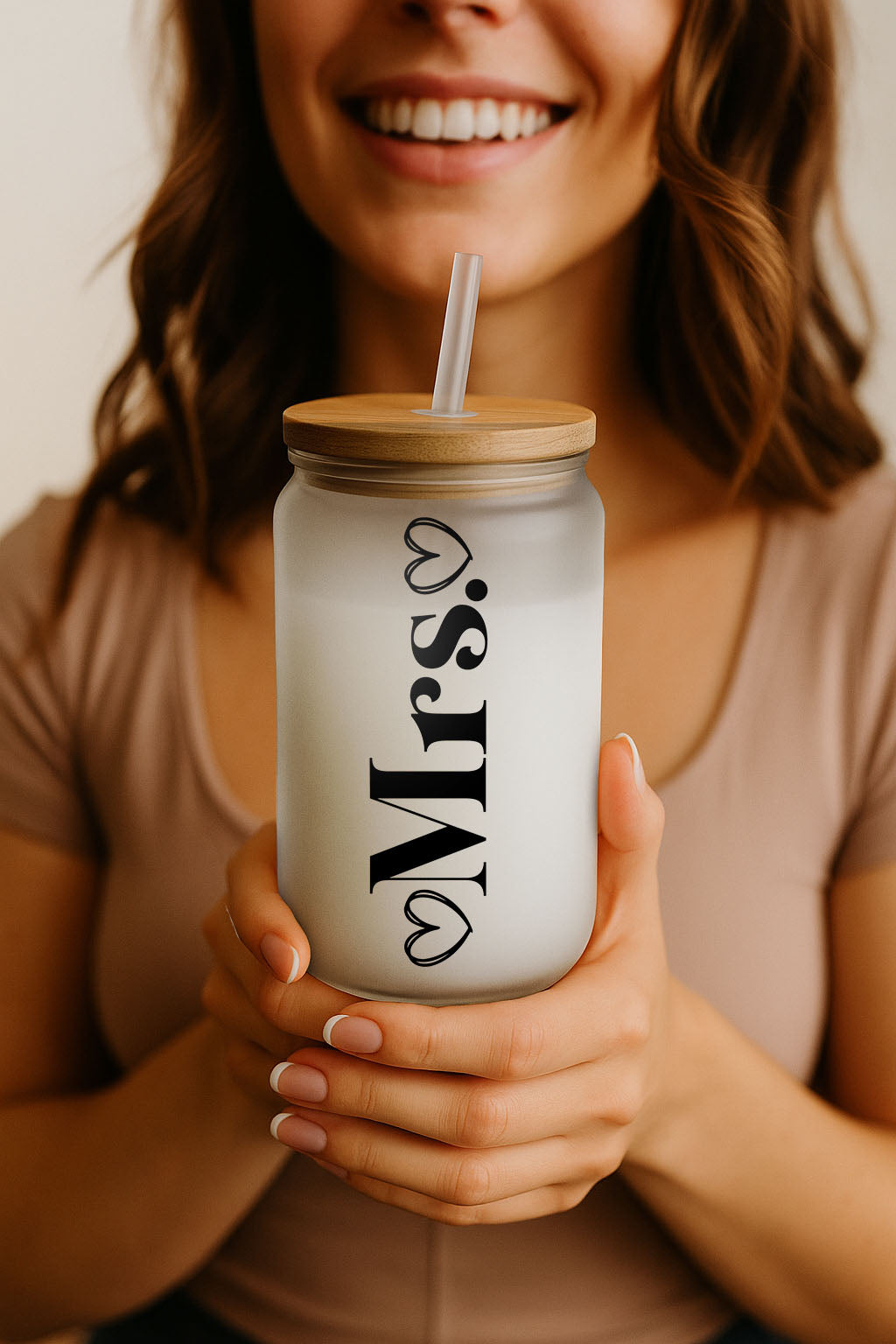 Newlywed Glass Tumbler Set, Bride Groom Matching Coffee Mugs