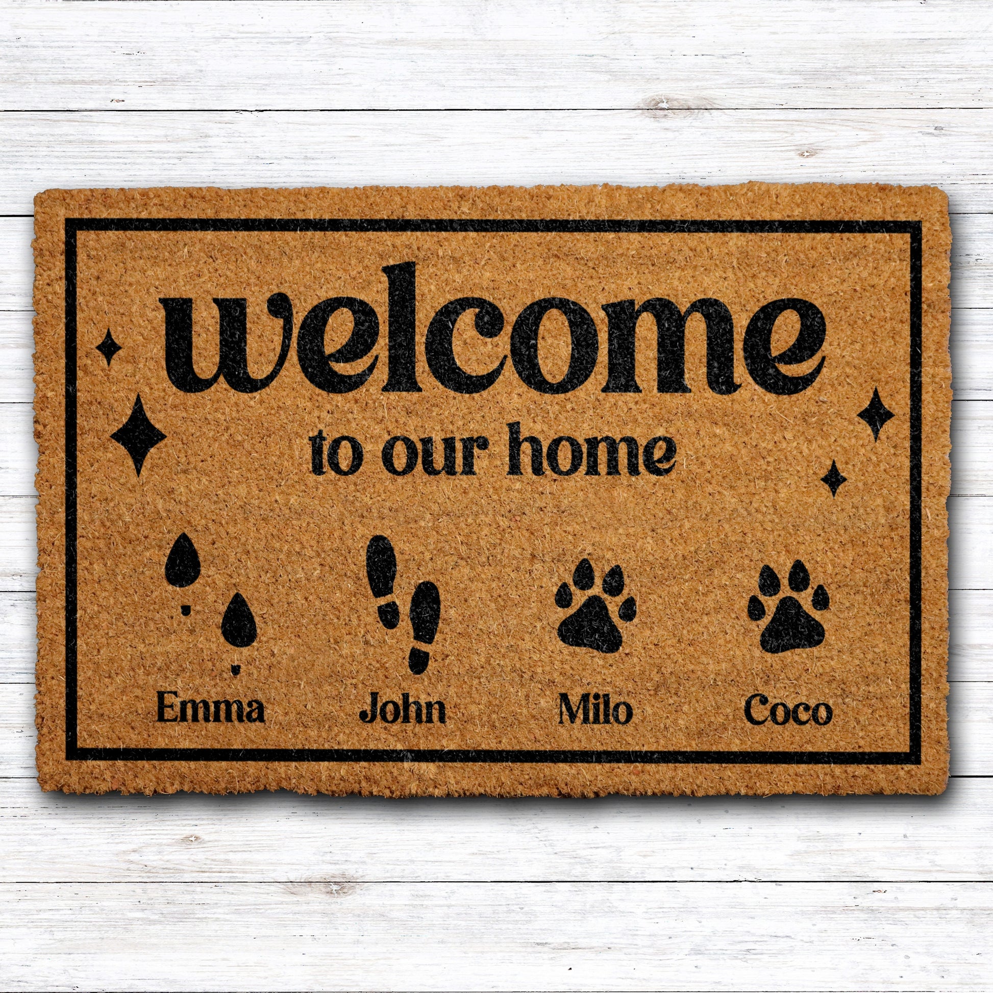 Personalized Family & Pet Doormat, Footprints & Paw Prints Welcome Mat