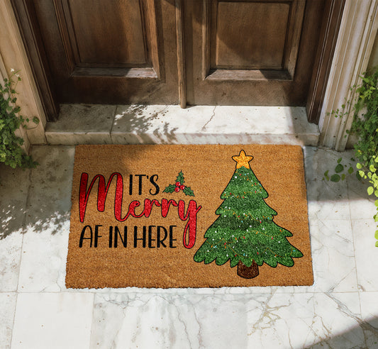 Merry AF Christmas Doormat – Festive, Funny, and Cute!