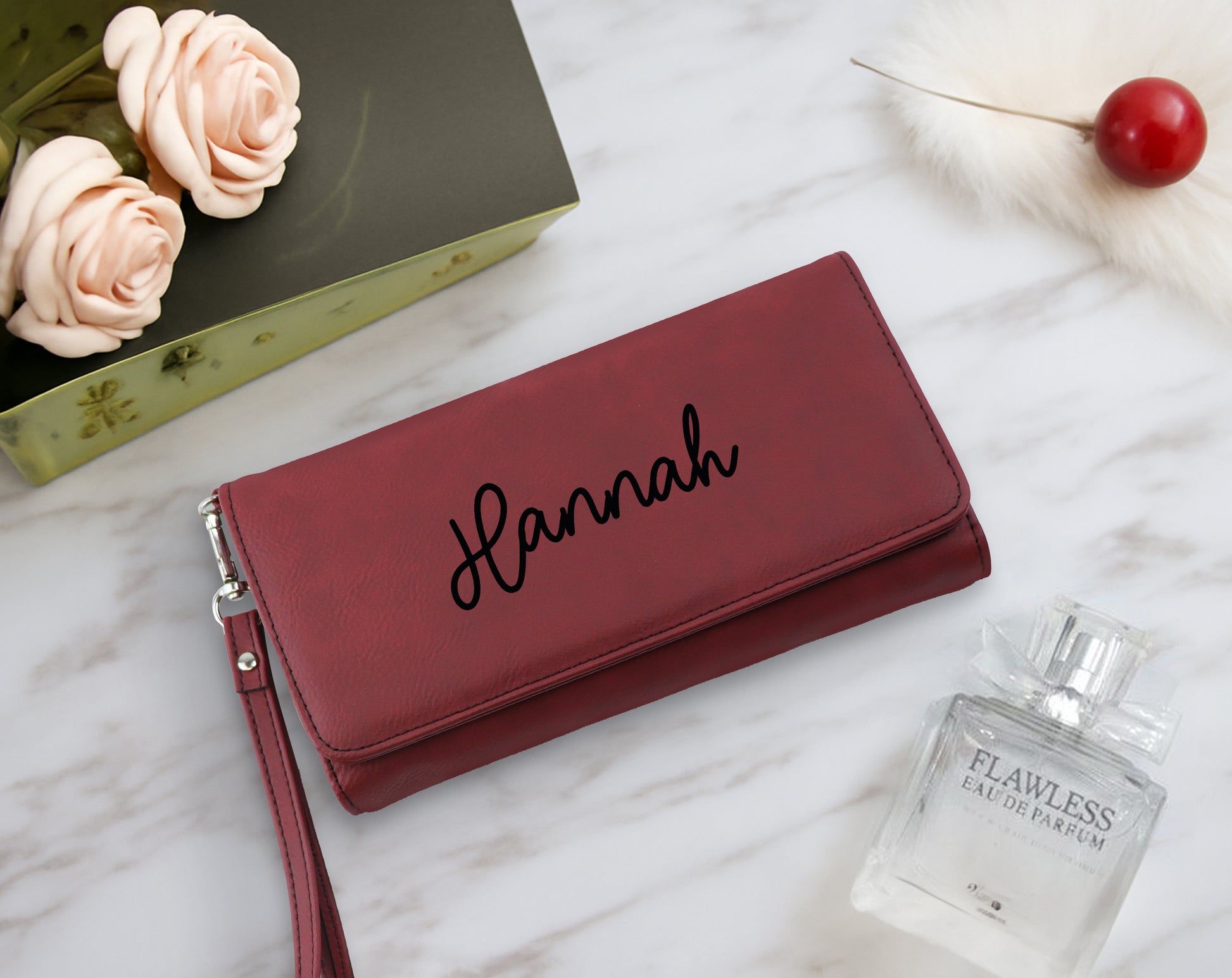 Custom Vegan Leather Clutch, Personalized Bridesmaid Gift, Elegant Women's Wallet