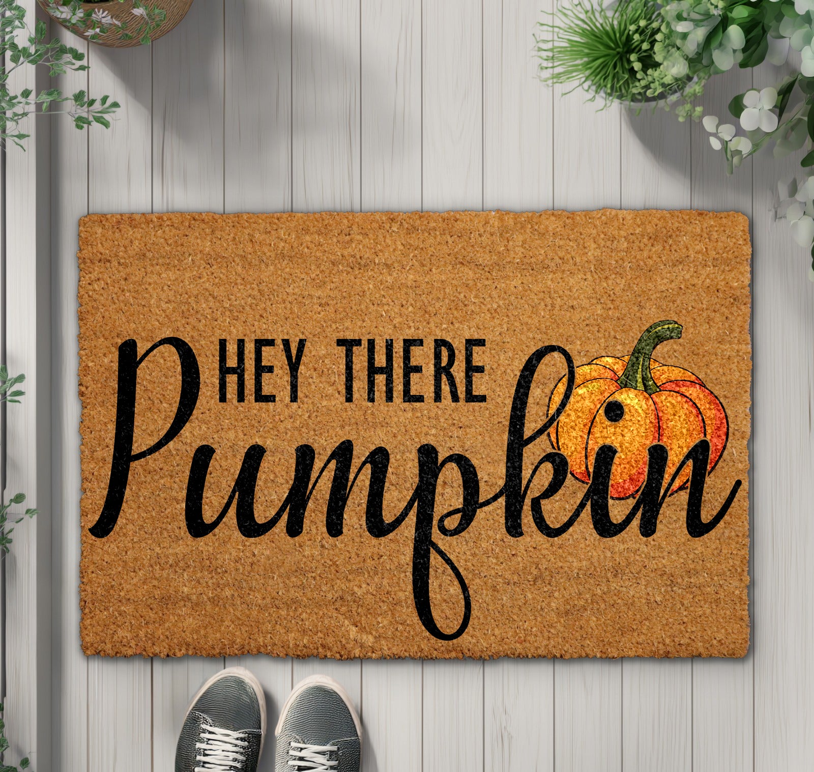 Cozy Fall Welcome: Hey There Pumpkin Doormat for Rustic Decor