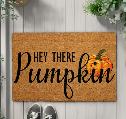 Cozy Fall Welcome: Hey There Pumpkin Doormat for Rustic Decor