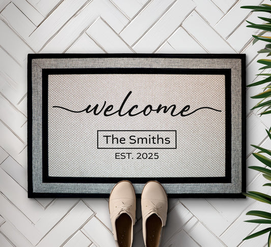 Personalized Floral Doormat, Custom Welcome Mat for Family & Couples