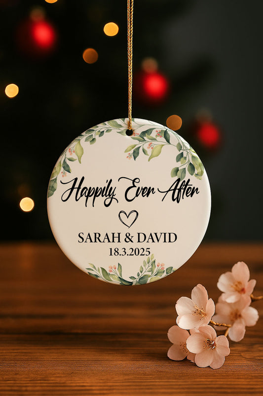 Ceramic Wedding Date Ornament, Personalized Keepsake for Bride and Groom