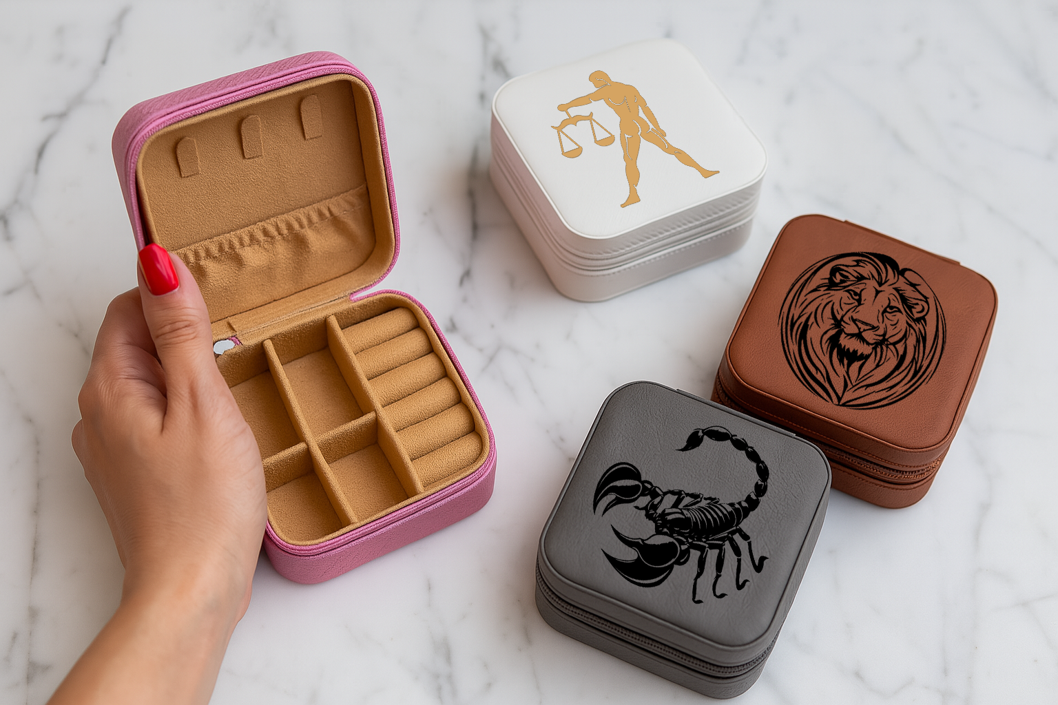 Personalized Zodiac Jewelry Box, Engraved Travel Organizer for Women