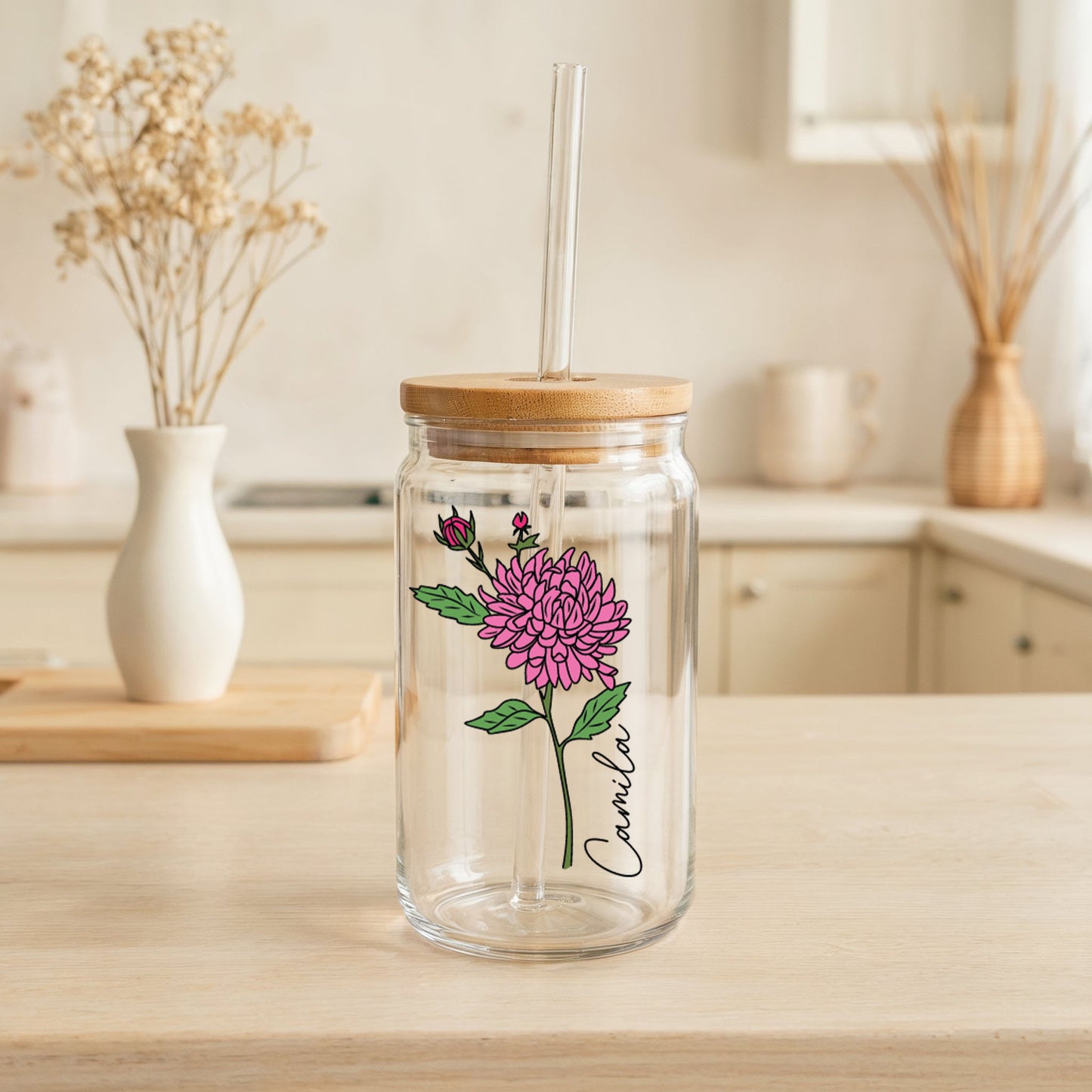 Personalized Birth Flower Tumbler, Colorful Floral Coffee Cup, Stylish Gift