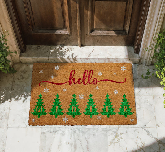 Snowflakes & Trees Welcome Mat, Festive Holiday Home Decor