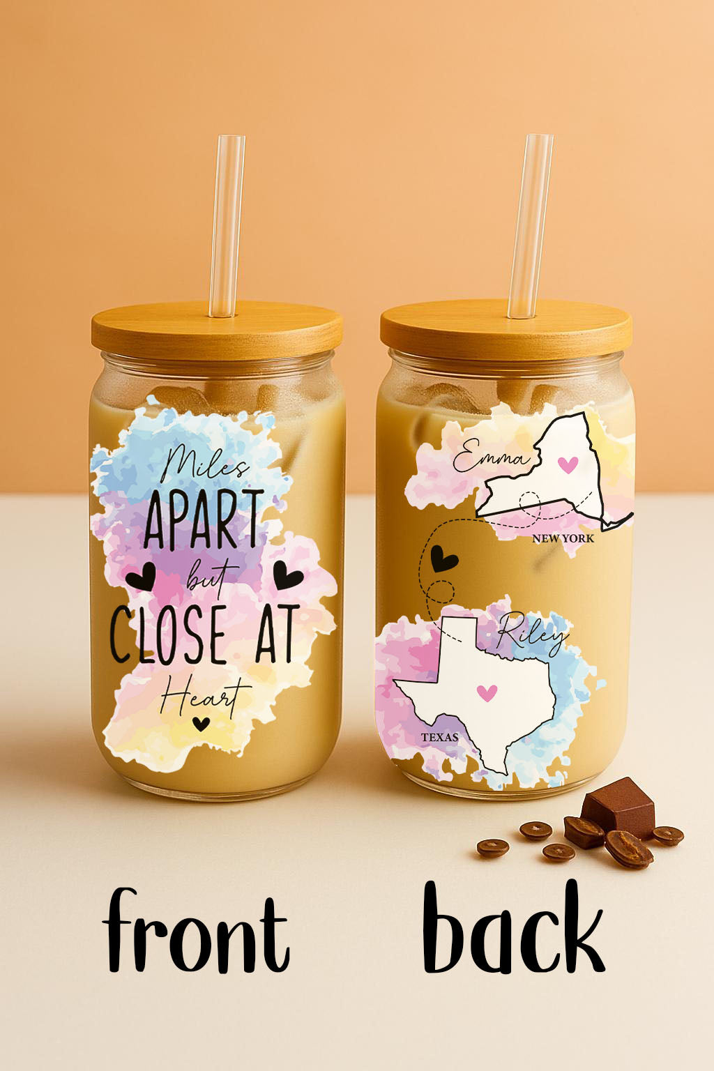 State Map Friendship Glass Tumbler, Personalized Long Distance Friends Drinkware