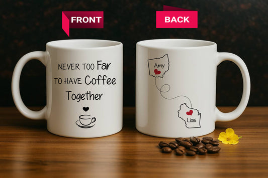 Long Distance Friendship Mug: State-to-State Personalized Pottery Cup Gift