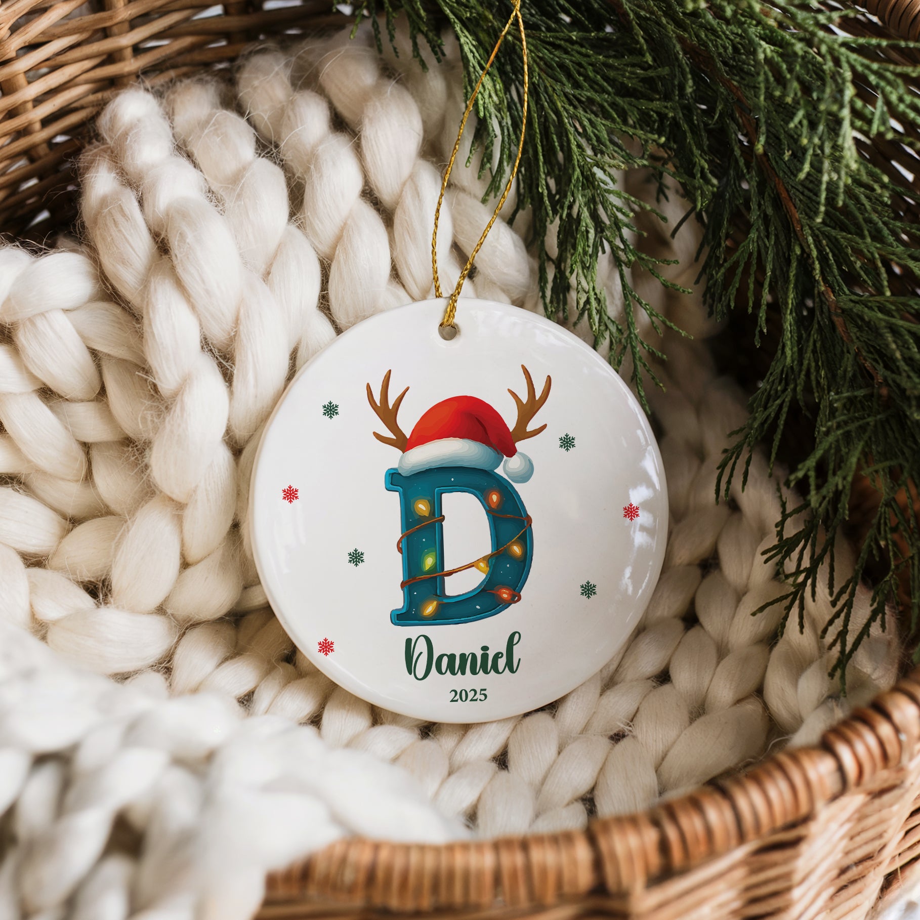 Personalized Santa Hat Ceramic Ornament, Family Xmas Keepsake