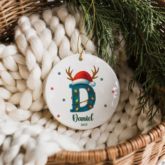 Personalized Santa Hat Ceramic Ornament, Family Xmas Keepsake