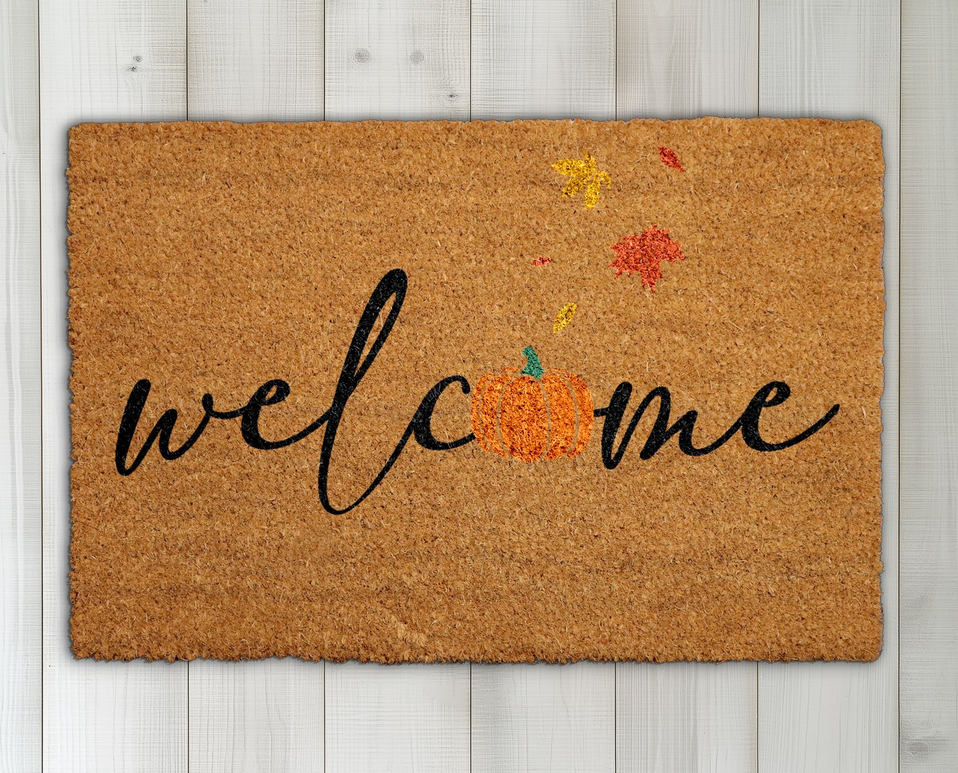 Autumn Leaves Home Decor, Pumpkin Welcome Mat for Farmhouse Entry