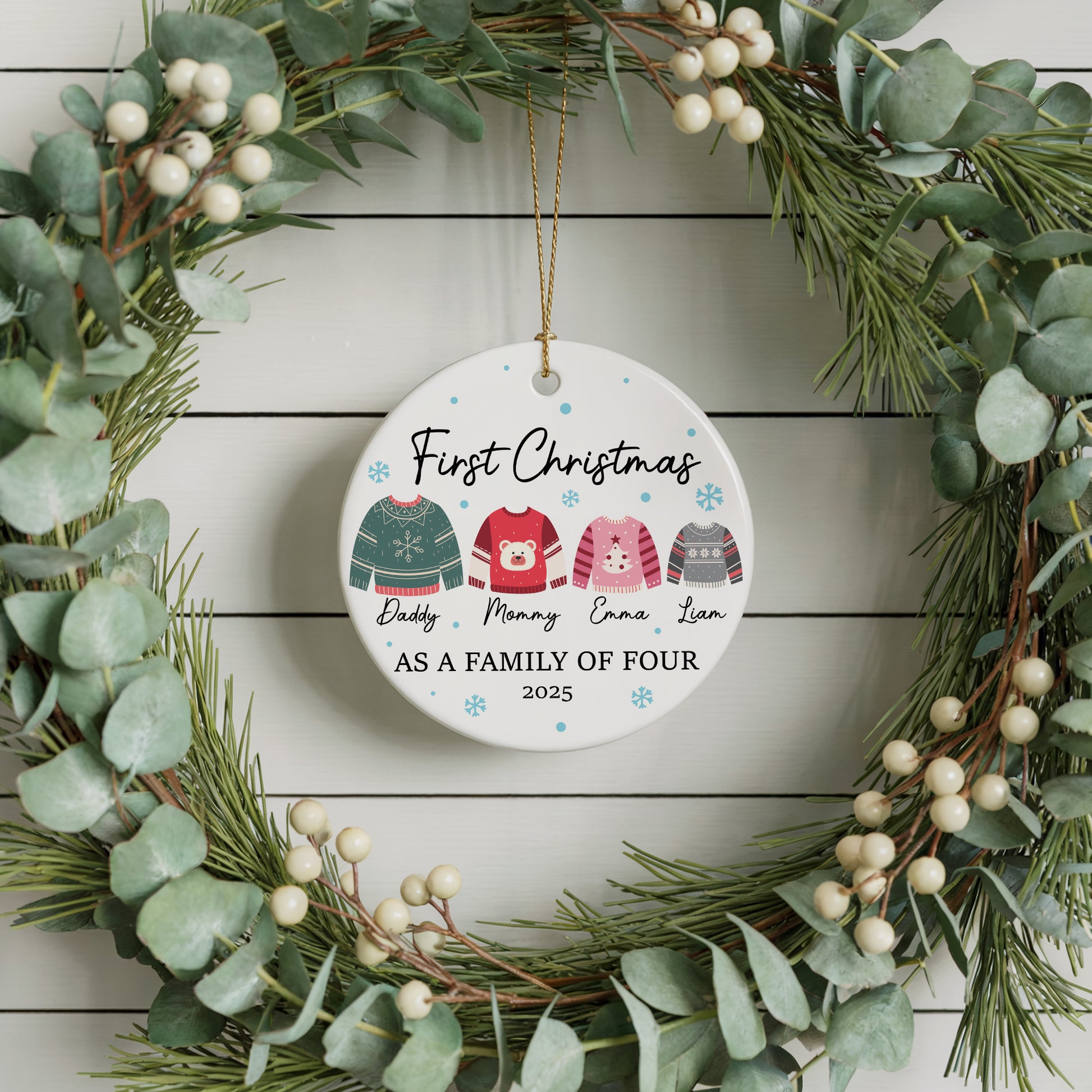 Personalized Family Xmas Ornament, New Parents Gift, First Christmas Keepsake
