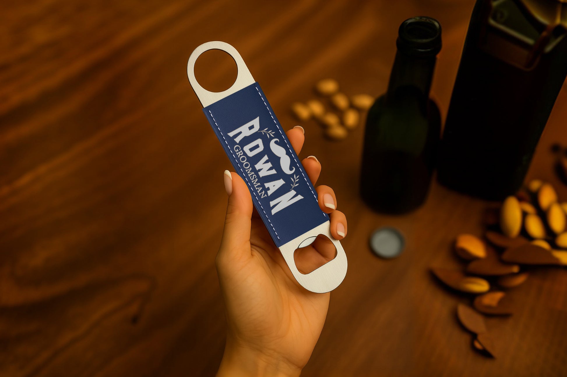 Personalized Leather Beer Opener, Hunter's Custom Bartender Gift, Engraved Name