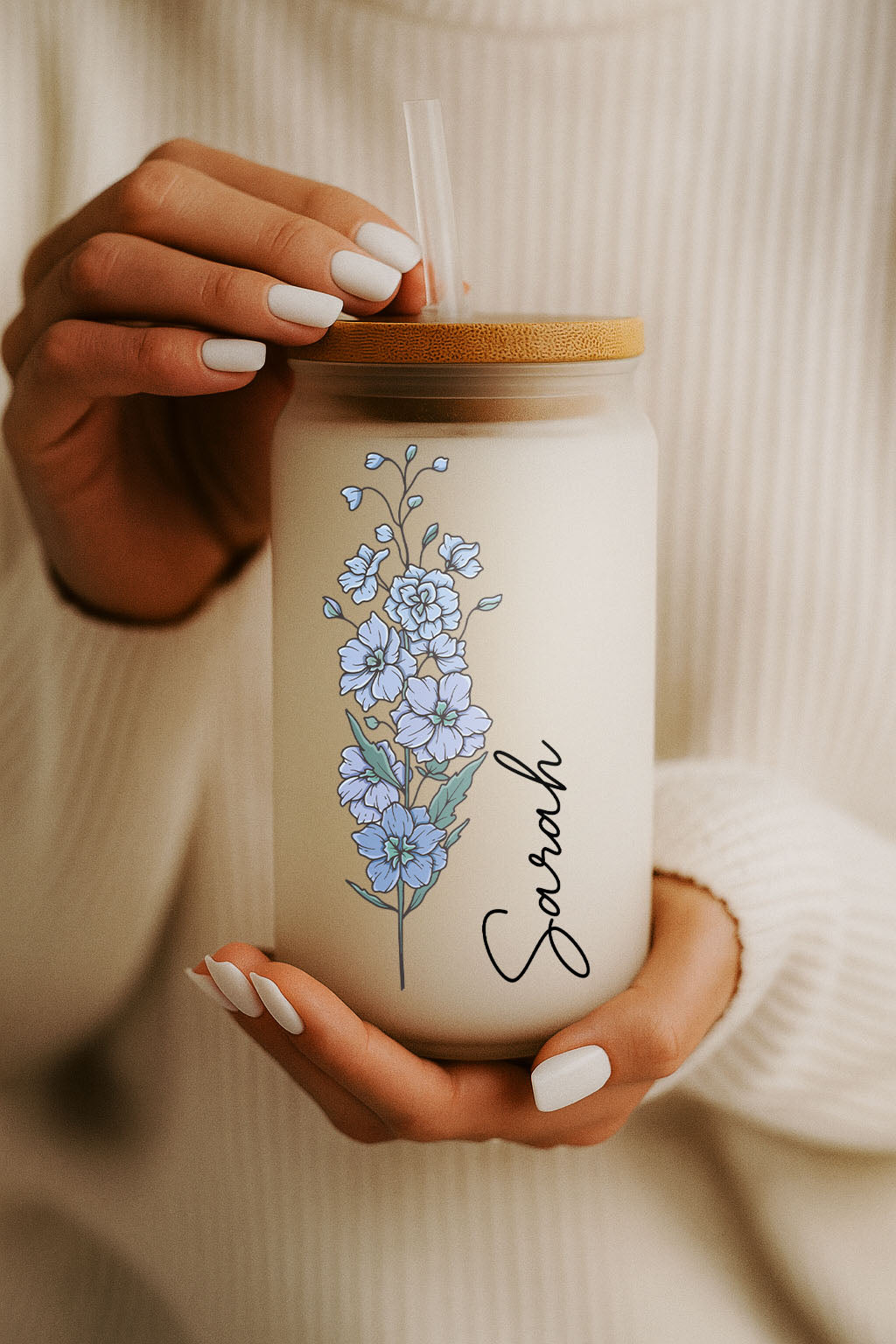 Personalized Birth Month Flower Can Glass, Eco-Friendly Floral Tumbler
