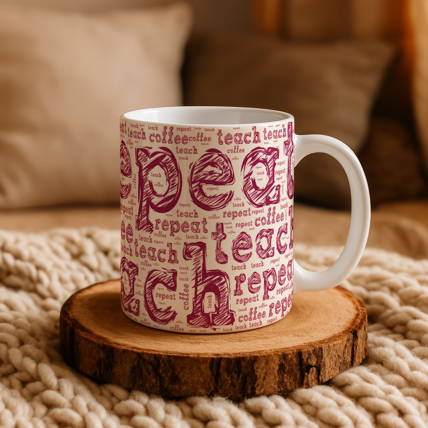 Teacher Vibes Mug, Pencil Sketch Design on Ceramic Cup