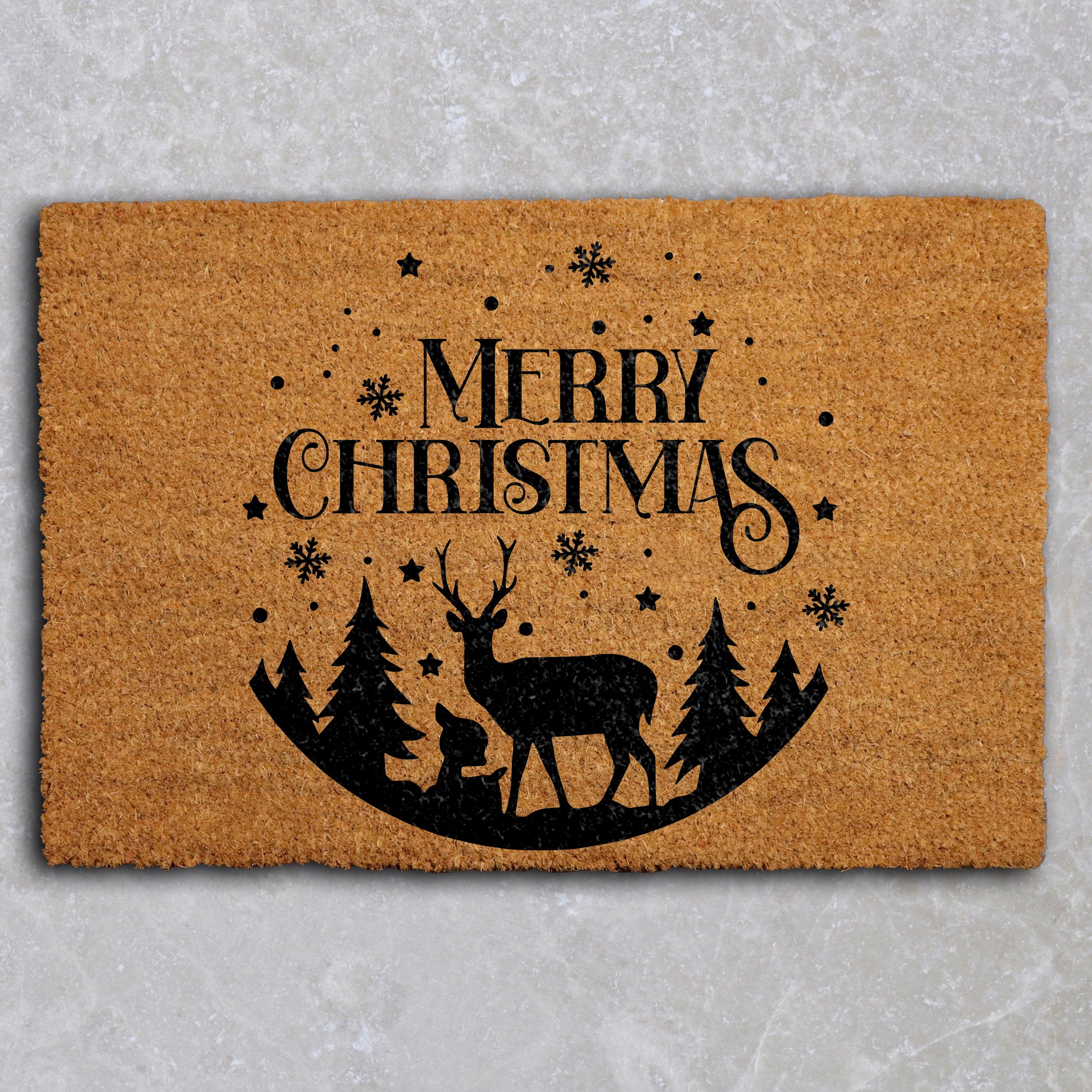 Festive Reindeer Doormat, Snowflakes Welcome Mat, Winter Wonderland Entrance Rug