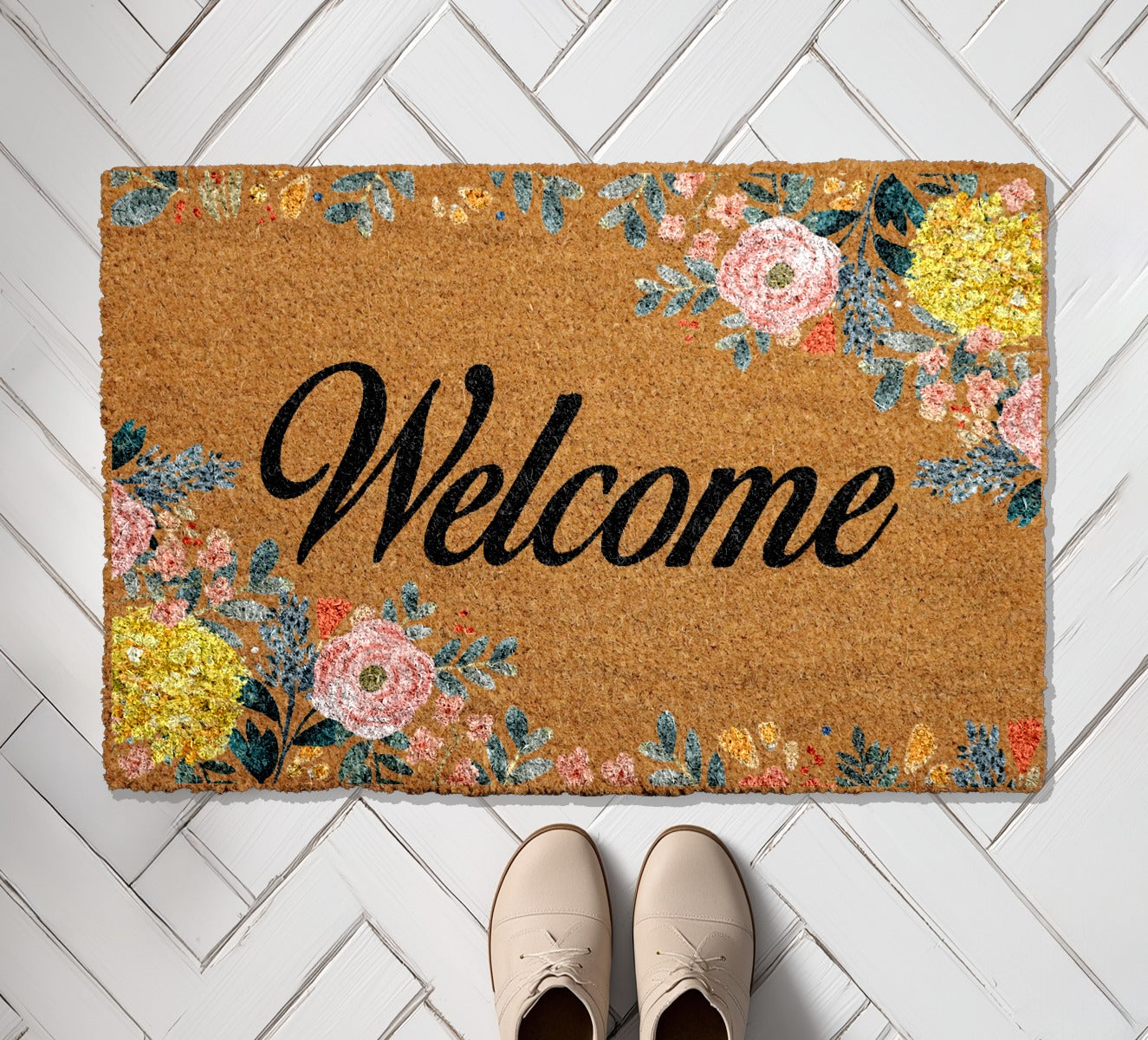 Vibrant Floral Welcome Doormat, Perfect Housewarming Gift