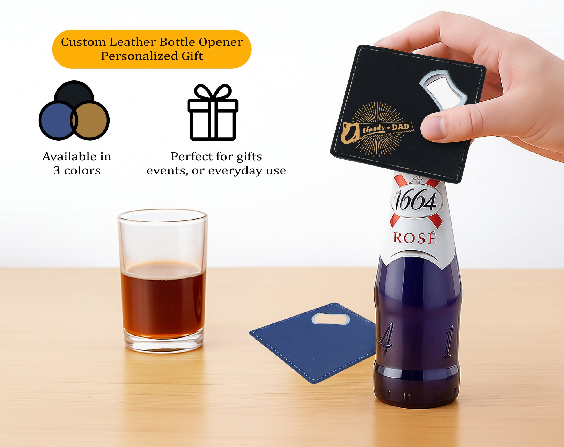 Engraved Groomsmen Gift, Custom Leather and Steel Bottle Opener